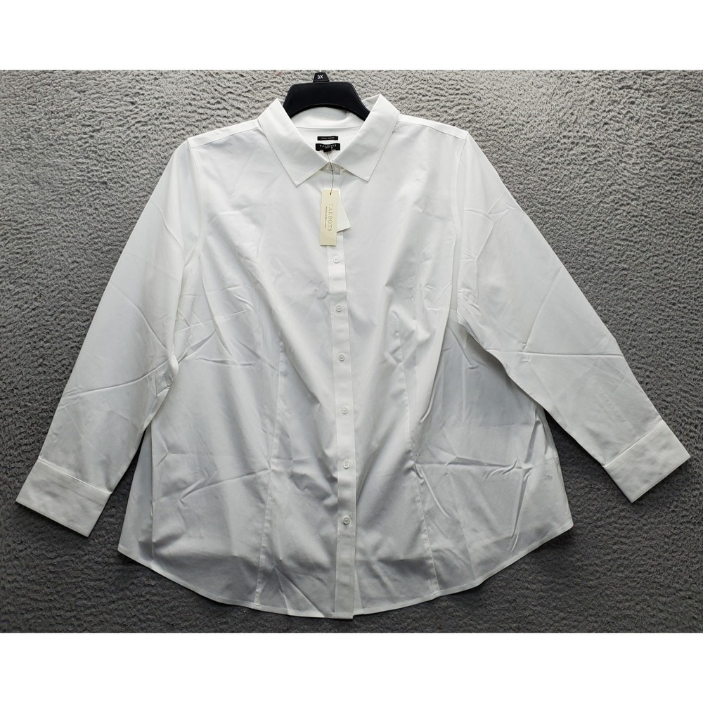 Talbots Shirt Top Womens 20WP White Long Sleeve Wrinkle Resistant Button-Up